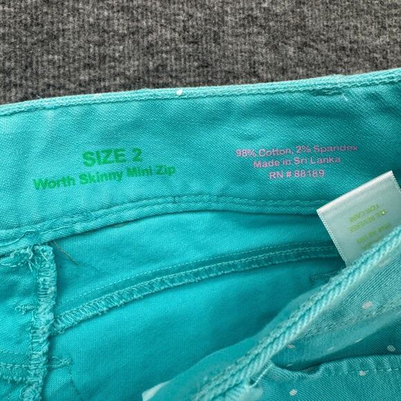 Lilly Pulitzer Worth Skinny Mini Zip Pants Turquoise Blue Polka Dot Ankle Zip 2 - Picture 6 of 8